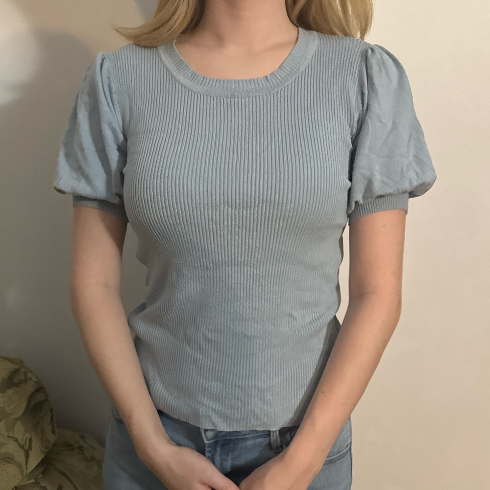 Light blue puff sleeve Cinderella top